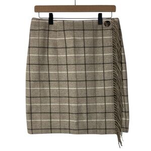 Brooks Brothers Tan Wool Plaid Wrap Skirt